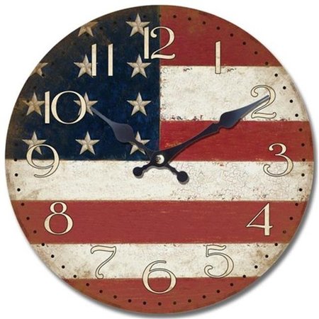 YOSEMITE HOME DECOR YOSEMITE HOME DECOR CLKA7189 Circular Wooden Wall Clock with American Flag Print CLKA7189